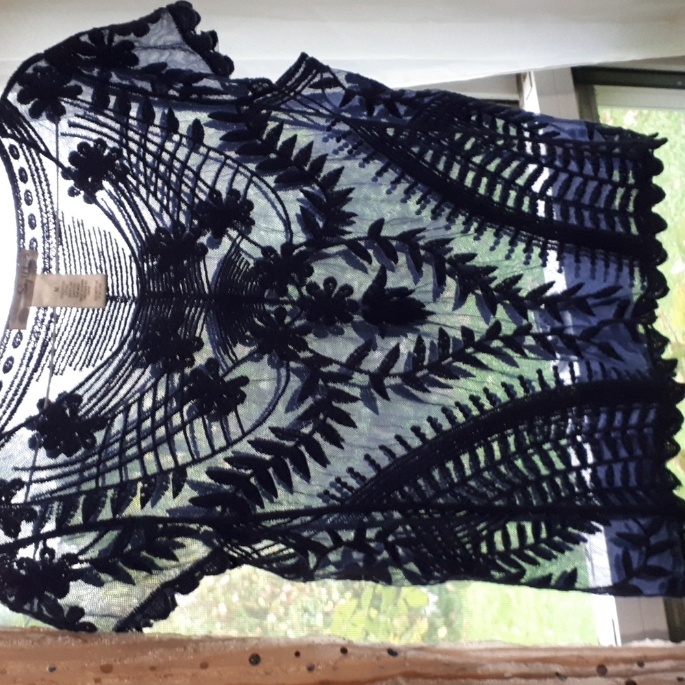 Top, navy, brand is "Say What?",  medium